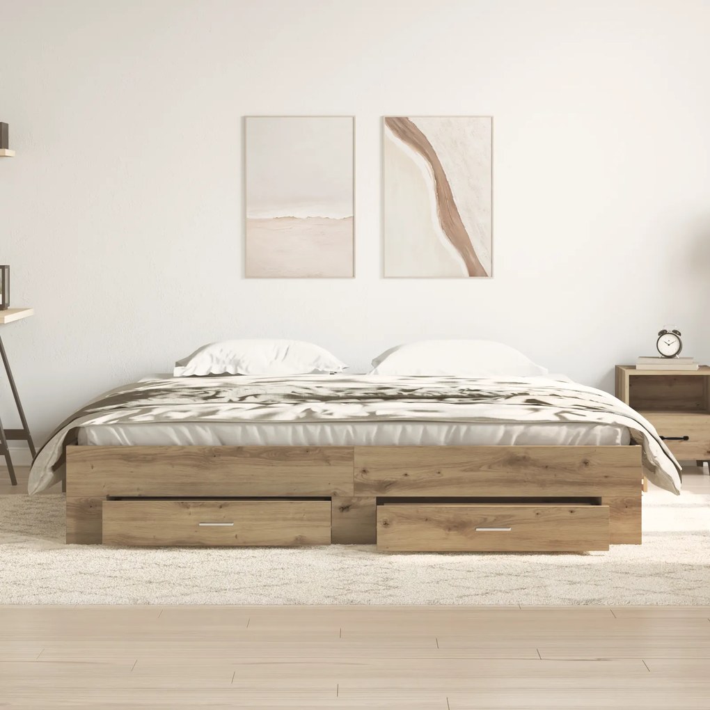 Cama com Gavetas vidaXL Carvalho Artesanal 180x200 cm Madeira Engenhar