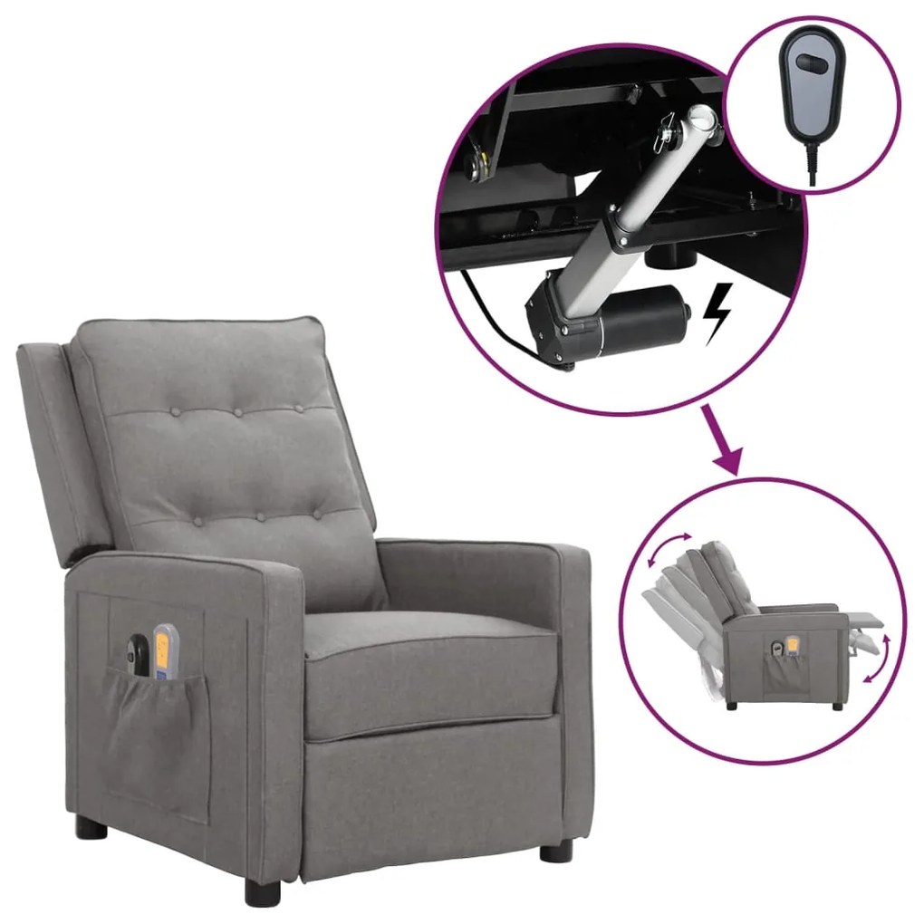 3098622 vidaXL Poltrona de massagens elétrica tecido cinzento-claro