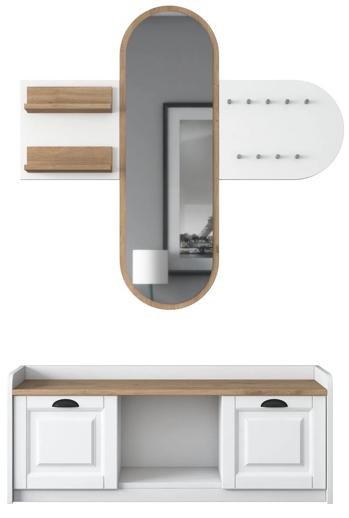 Hall Stand EE101 – Branco e Nogueira – 120x45x40 cm