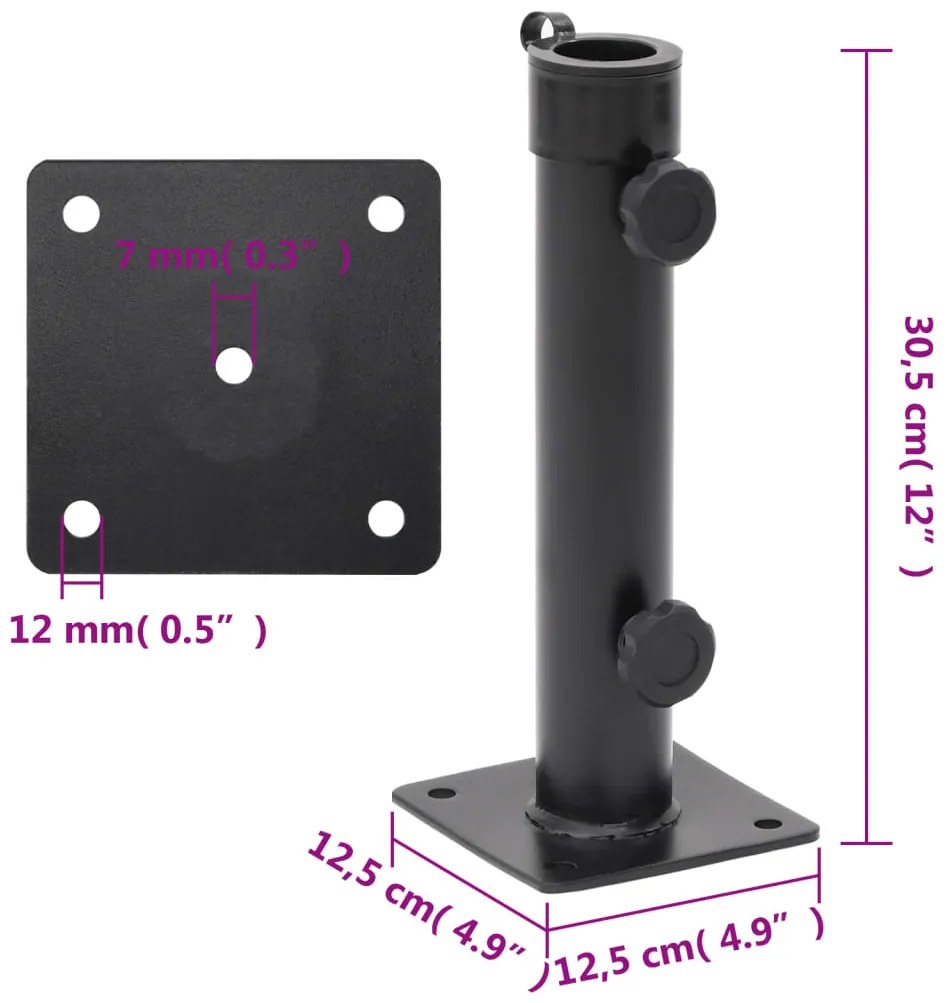 Base de guarda-sol para poste de Ø38/48 mm aço preto fosco