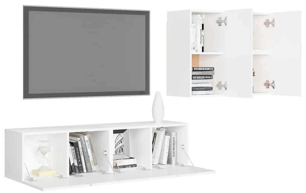 Conjunto de 4 Móveis de Parede de TV Régua S - Branco - Design Moderno