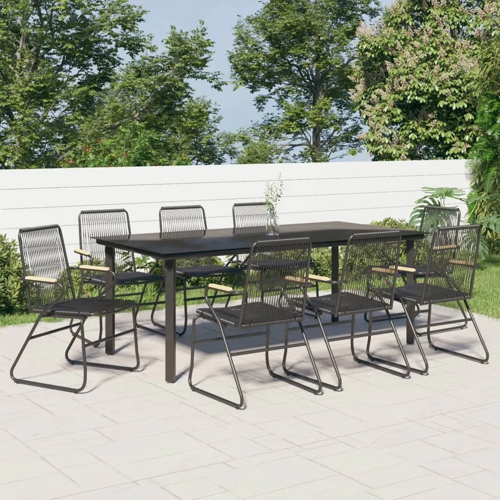 vidaXL 9 pcs conjunto de jantar para jardim vime de PVC preto