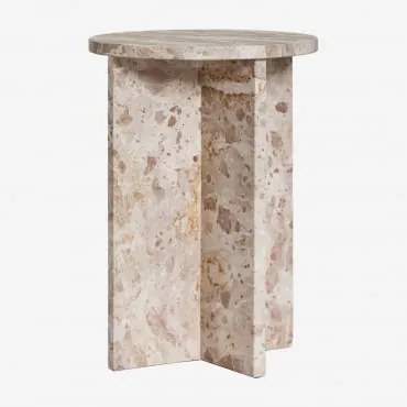 Mesa De Cabeceira Ø35 Cm Em Mármore Mencia Mármore Bege Panther - Sklum