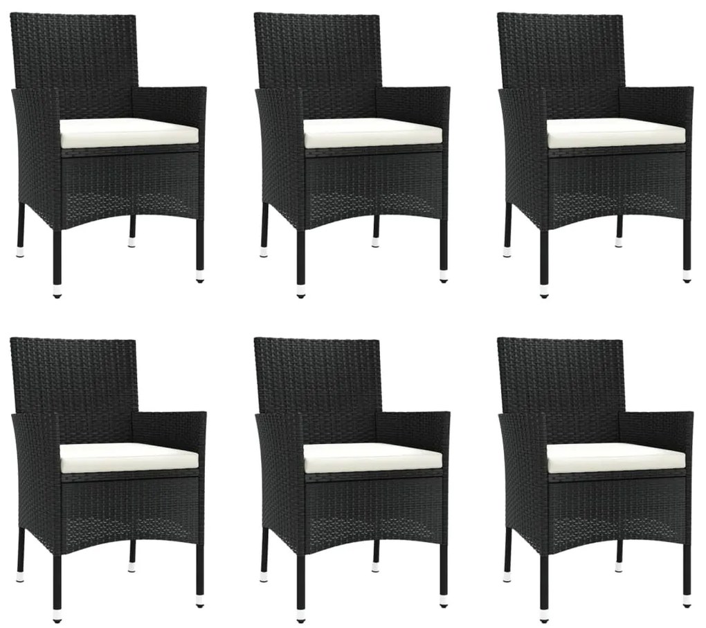 7 pcs conjunto de jantar p/ jardim c/ almofadões vime PE preto