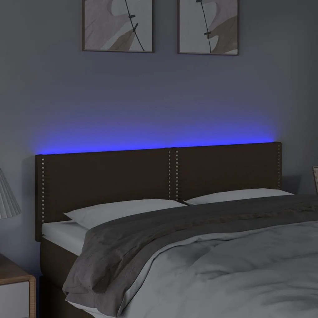 Cabeceira de cama c/ luzes LED tecido 144x5x78/88 cm castanho