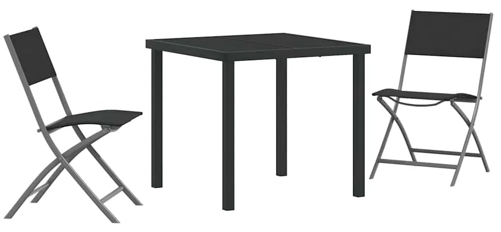 Conjunto de Jantar de Jardim 3 Peças Preto em Textileno e Aço
