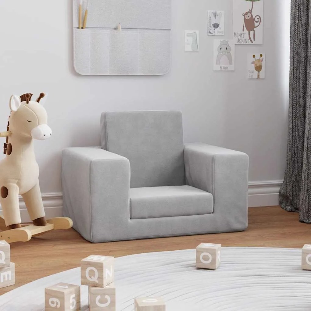 Sofá-cama infantil pelúcia macia cinzento-claro