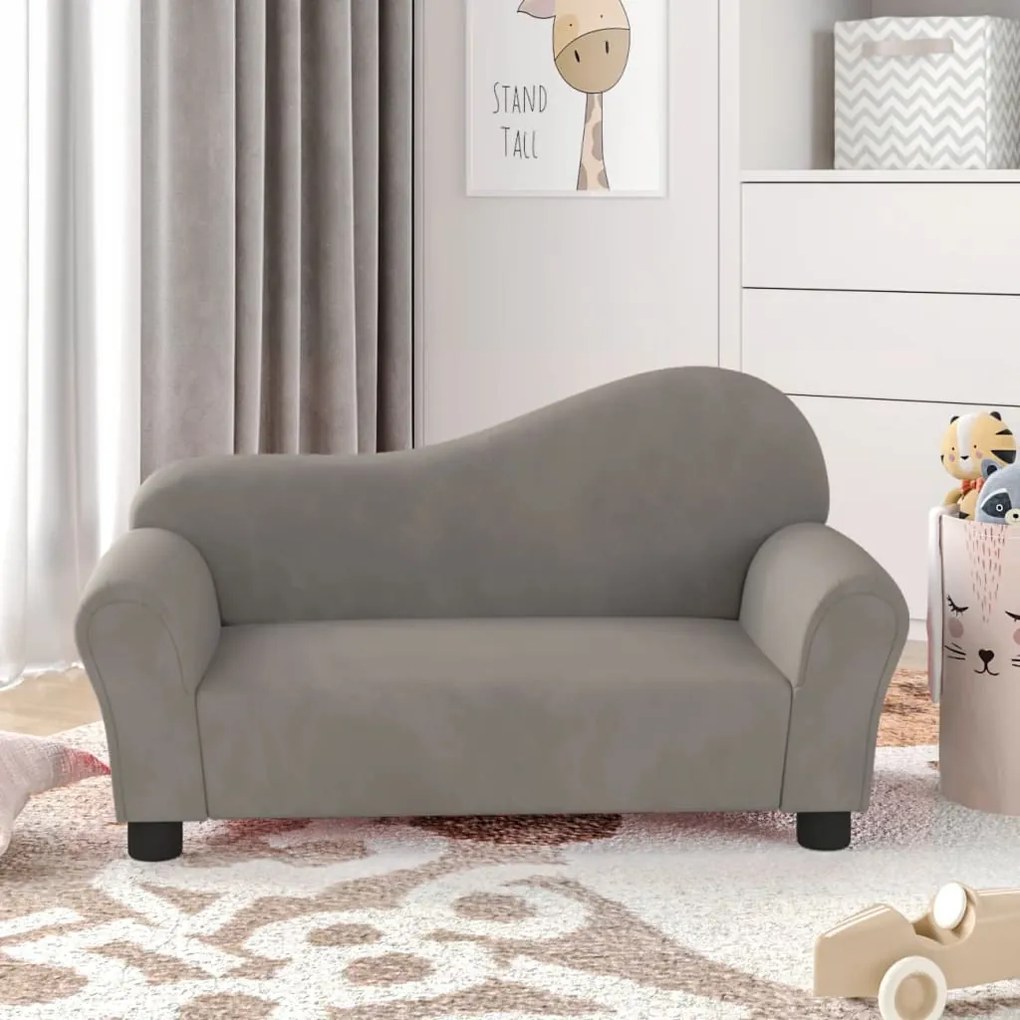 344166 vidaXL Sofá infantil veludo cinzento-claro