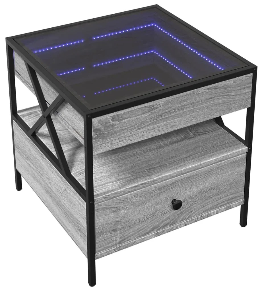 Mesa de centro luzes LED Infinity 50x50x51 cm cinzento sonoma