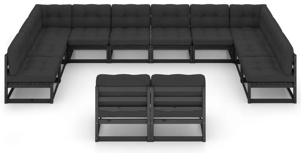12 pcs conjunto longue jardim c/ almofadões pinho maciço preto
