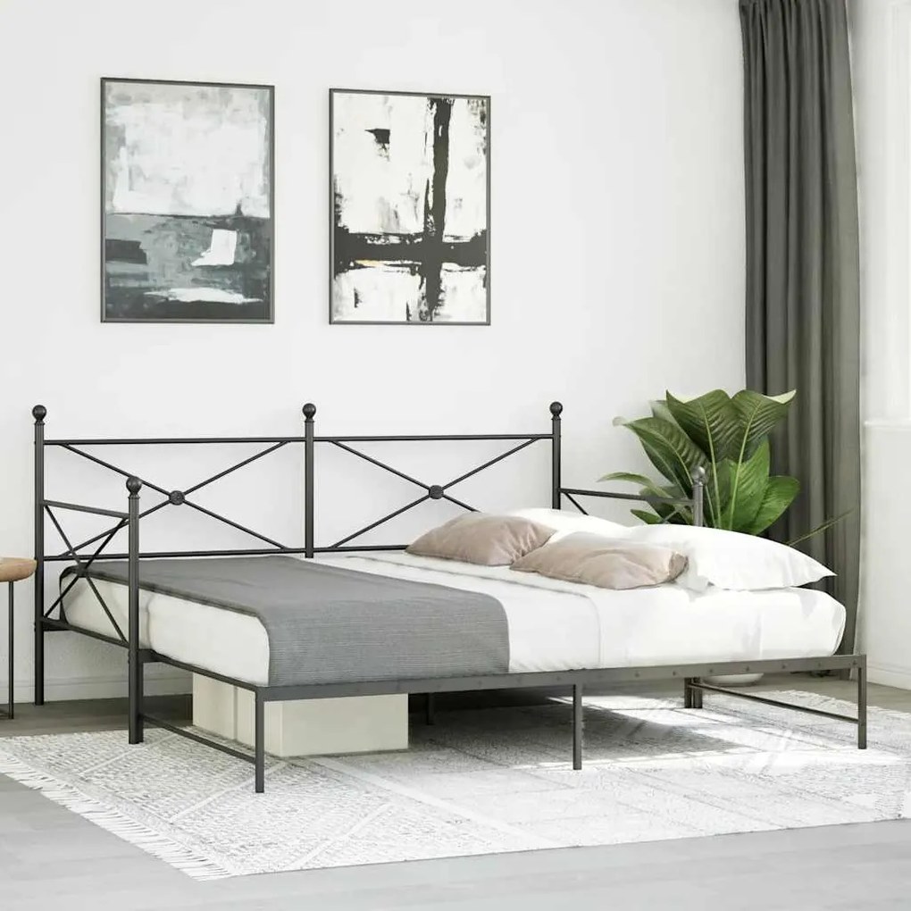 Cama de dia com gavetão sem colchão 100x190 cm aço preto