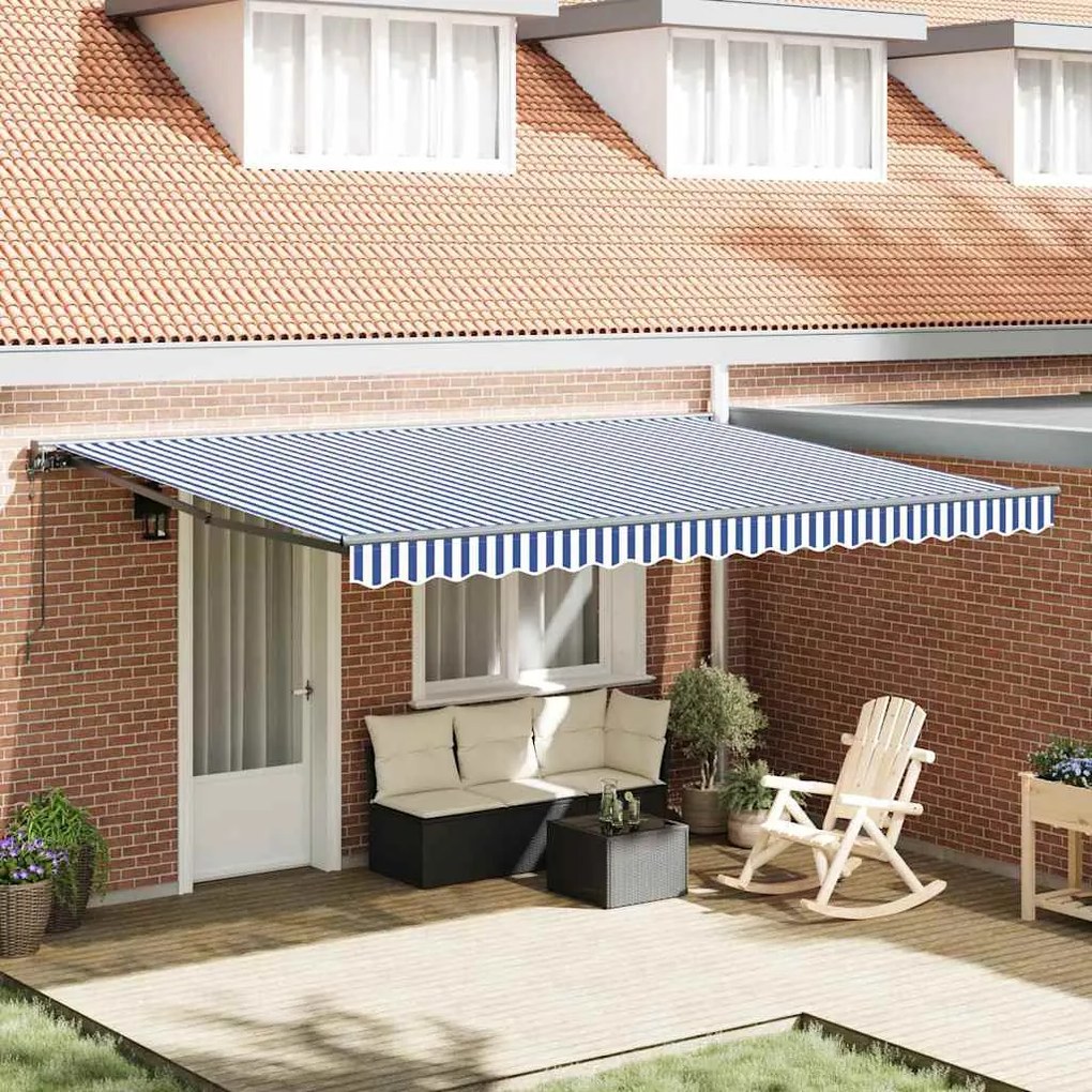 vidaXL Toldo Retrátil Manual Azul e Branco 450x300 cm