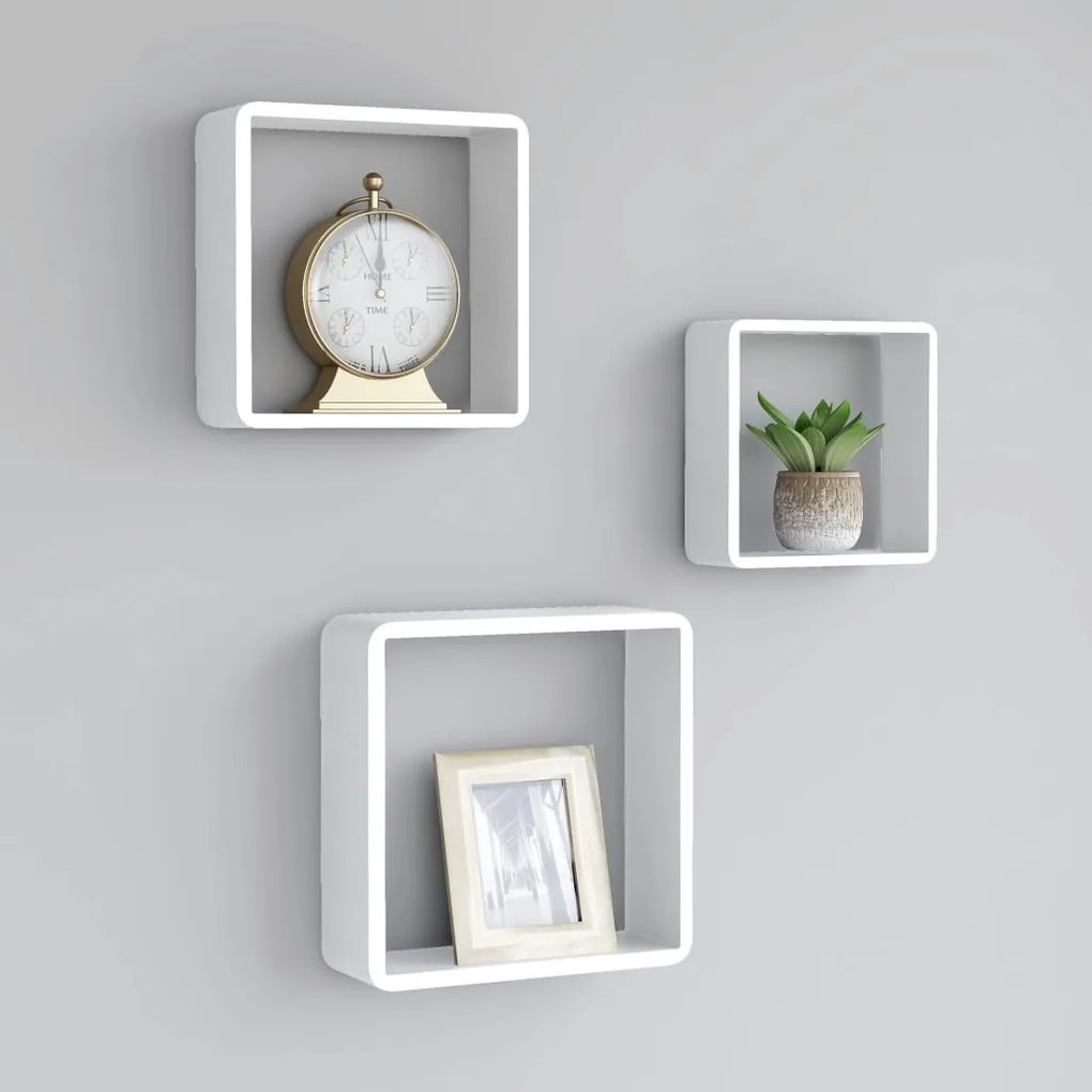 Prateleiras de parede em forma de cubo 3 pcs MDF branco