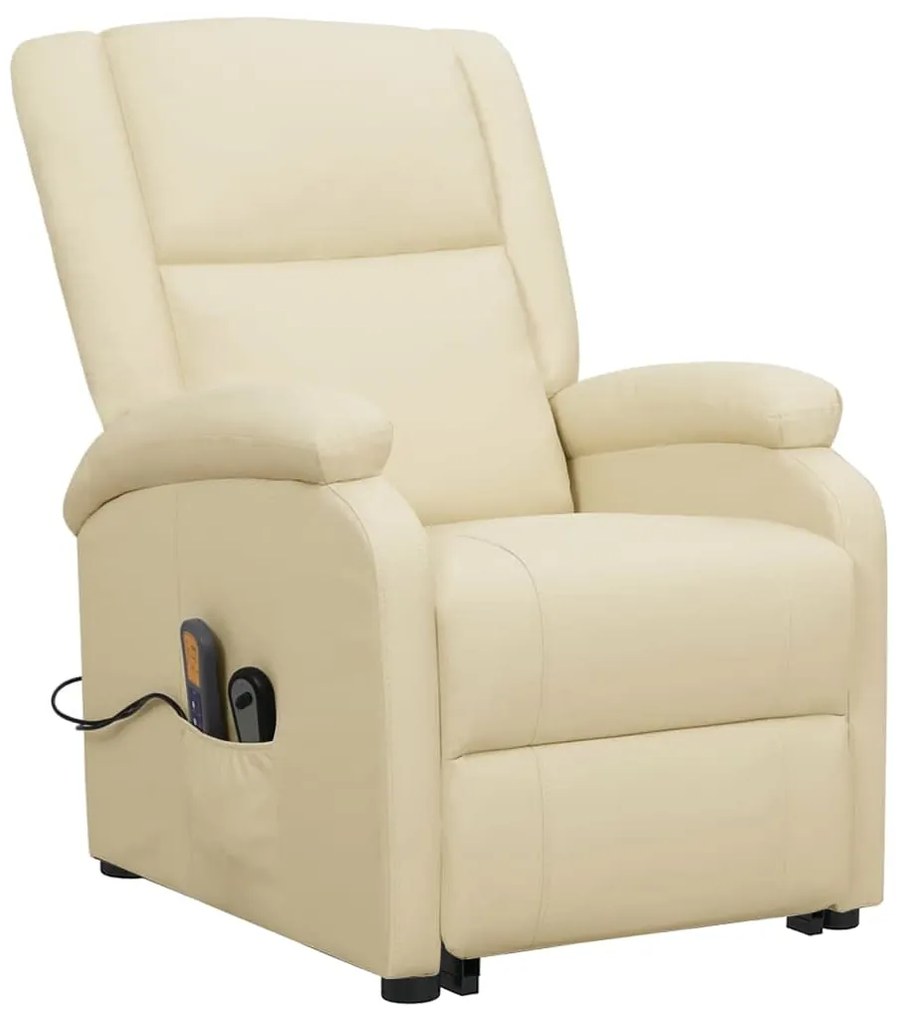 Poltrona de massagens elevatória couro artificial cor creme