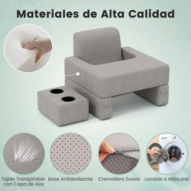 Conjunto de 3 almofadas de leitura, para colo e costas com bolso de armazenamento e porta-copos cinza