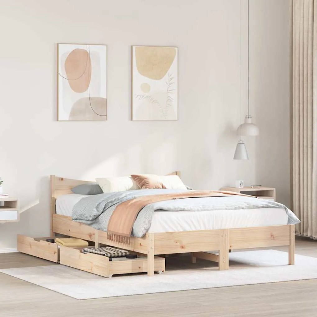 Estrutura de cama c/ gavetas 140x190 cm madeira de pinho maciça