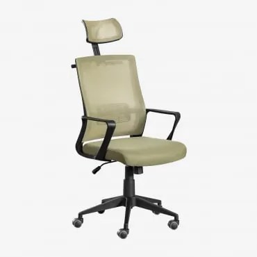 Cadeira De Escritório Com Rodas E Apoio De Cabeça Em Polipropileno Teill Black Verde Bambu - Sklum