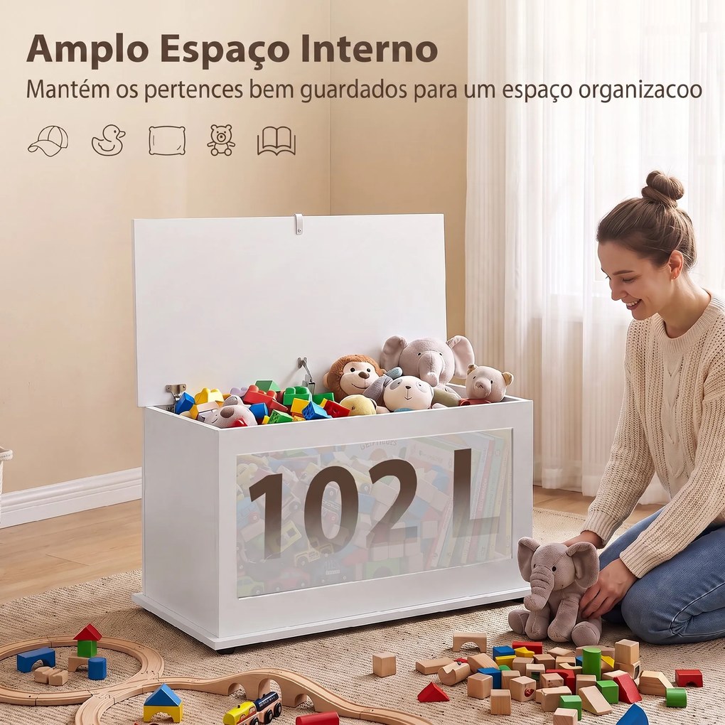 Baú de Arrumação 102 L com Dobradiça de Segurança Estilo Moderno para Corredor Quarto e Sala 80x40x45 cm Branco