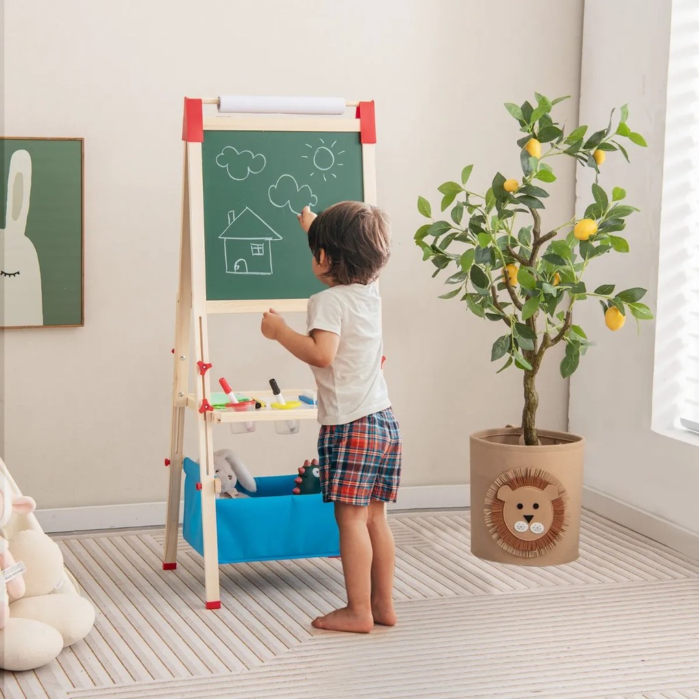 Quadro infantil ajustável de 102 a 126 cm de altura com moldura frente e verso e rolo de moldura de papel preto para crianças de 3 a 8 anos Natural +