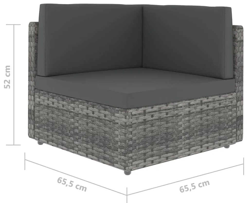 9 pcs conjunto lounge de jardim c/ almofadões vime PE cinzento