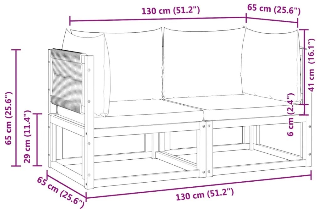 Sofás de canto p/ jardim 2 pcs c/ almofadões acácia maciça