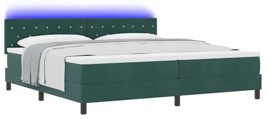 Cama Box com Colchão &amp; LED Verde Escuro 200x200 cm Veludo