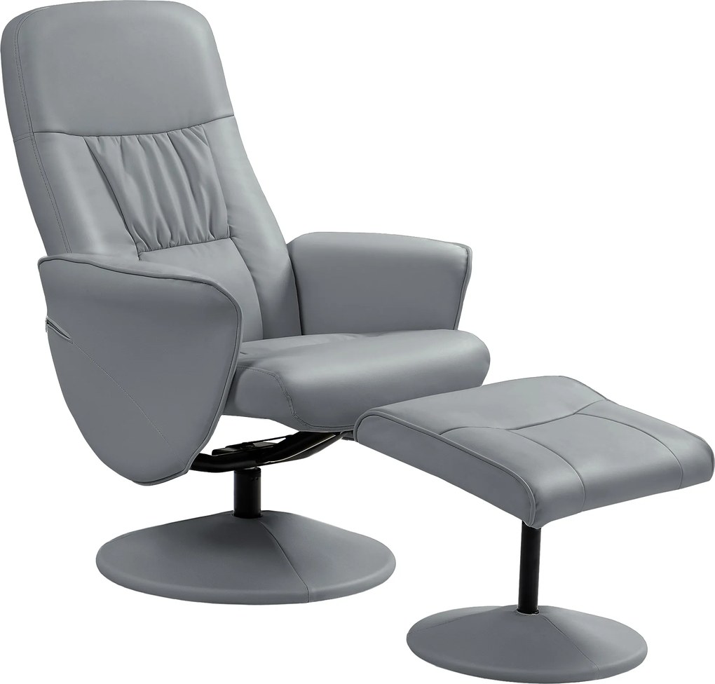 HOMCOM Poltrona Relax com Descanso para os Pés Poltrona de Relaxamento Reclinável Giratória 360° 76x81x101cm Cinza Claro | Aosom Portugal