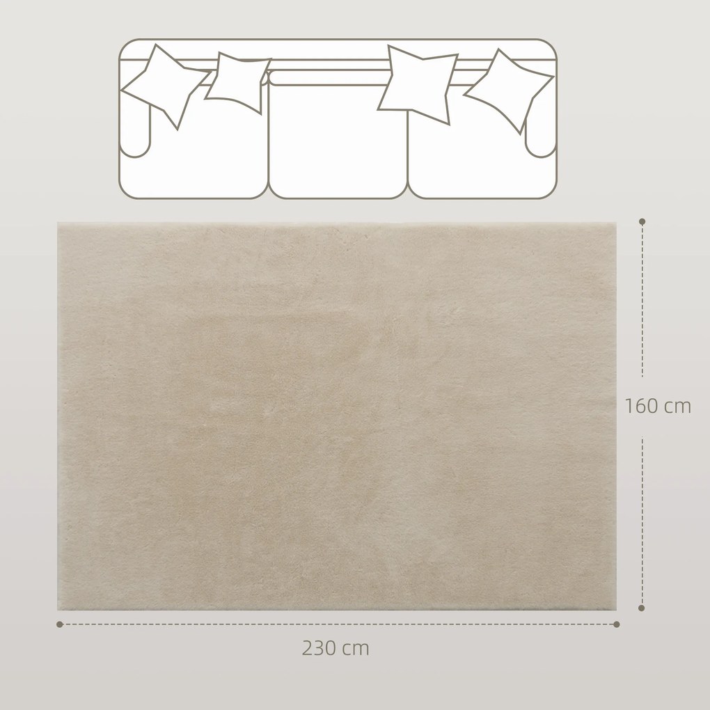 Tapete para Sala de Estar 230x160 cm Tapete Lavável à Máquina Pelo Longo Macio Estilo Moderno Creme