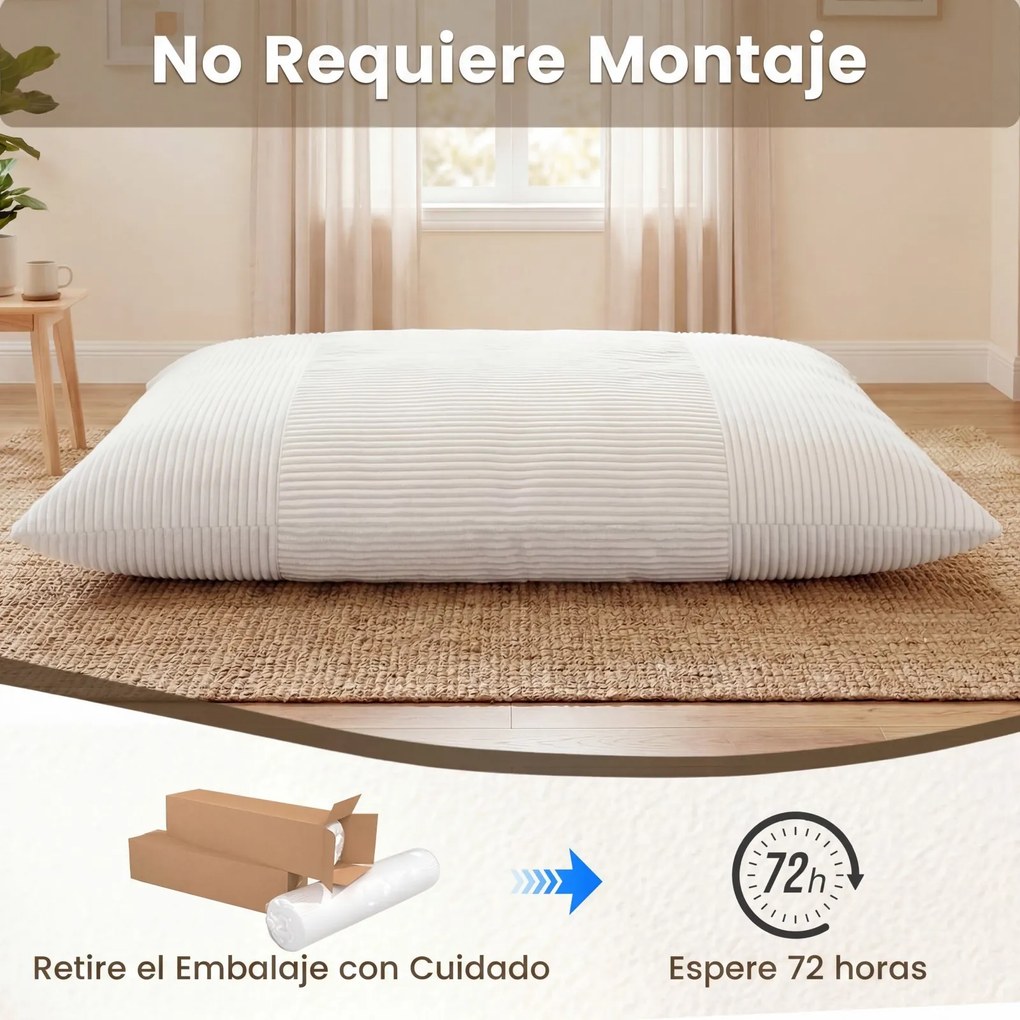 Pufe-Cama Convertível 2 em 1, 194 x 139 x 19 cm, Capa Removível Lavável, Bege