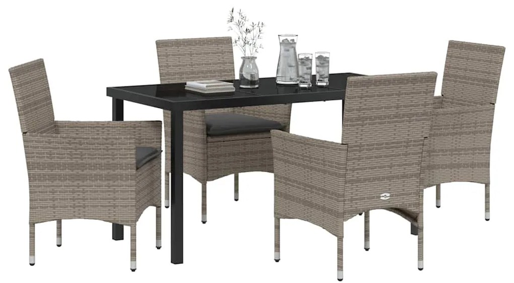 Conjunto de Jantar para Jardim com 5 Peças e Almofadas Cinzas em Ratta