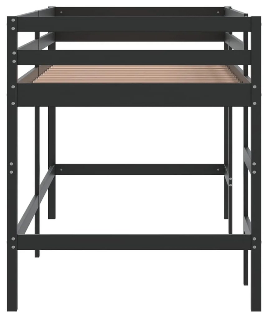 Cama alta p/ criança c/ escada 90x190 cm pinho maciço preto
