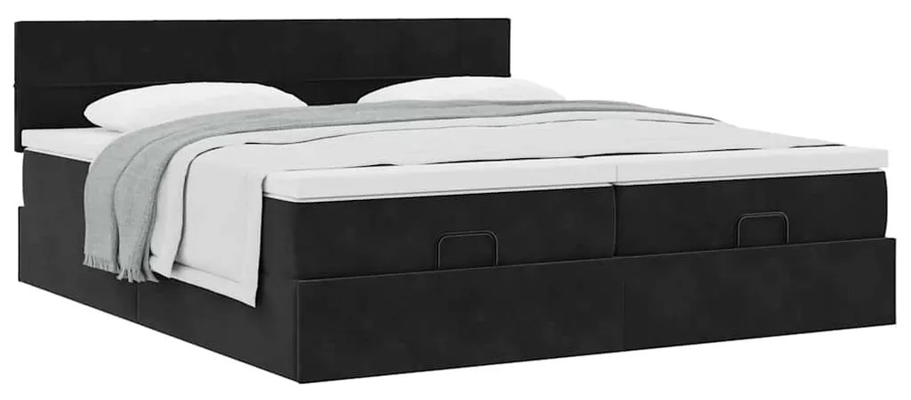 Estrutura de cama otomana com colchões 160x200 cm veludo preto