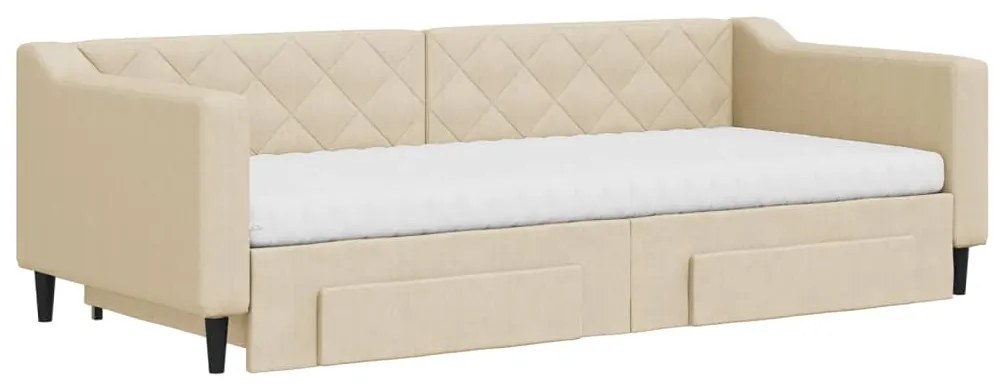 Sofá-cama com gavetão e gavetas 90x200 cm tecido cor creme