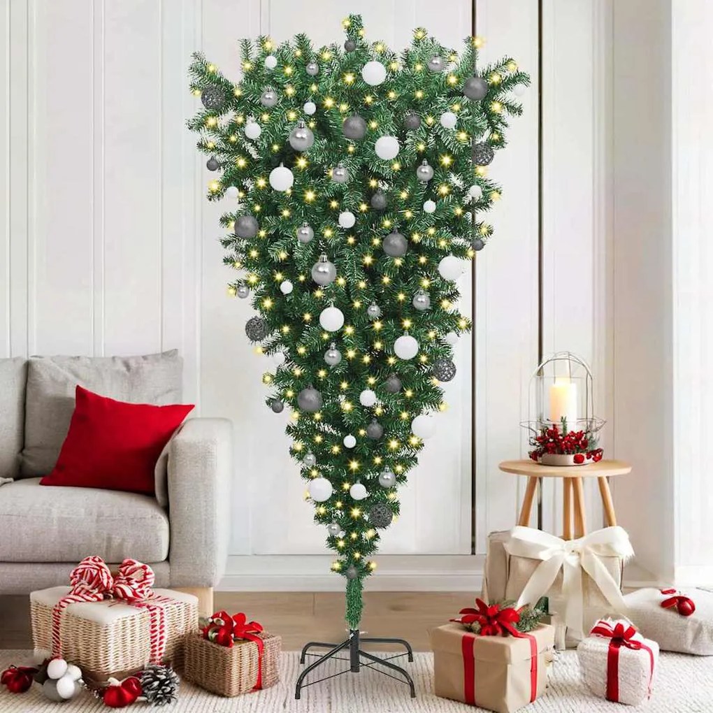 vidaXL Árvore de Natal Artificial Pré-iluminada de Cima para Baixo