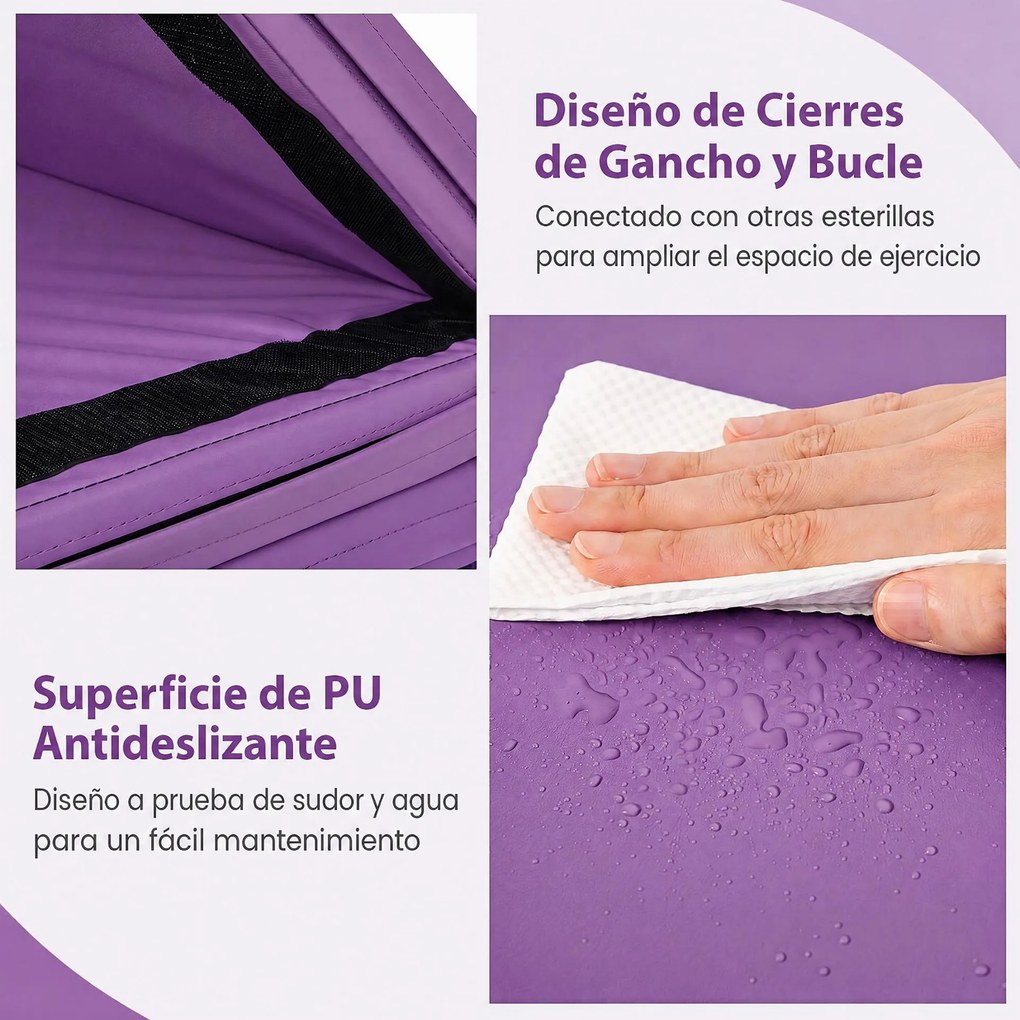 Colchão de Ginástica Dobrável, 240 x 120 x 5 cm, Superfície Antiderrapante, Roxo
