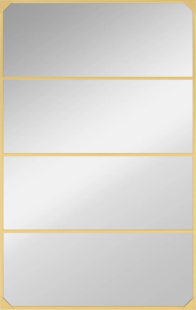 HOMCOM Espelho de parede retangular estilo verrière, estilo industrial, horizontal ou vertical com 4 ganchos, em metal dourado 109 x 69 cm | Aosom Portugal