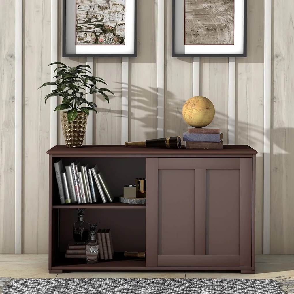 Aparador Buffet com Portas de Correr Armário Multiusos de Madeira 106,5 x 33 x 60 cm Castanho
