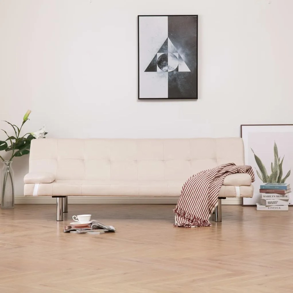 282185 vidaXL Sofá-cama com duas almofadas poliéster cor creme