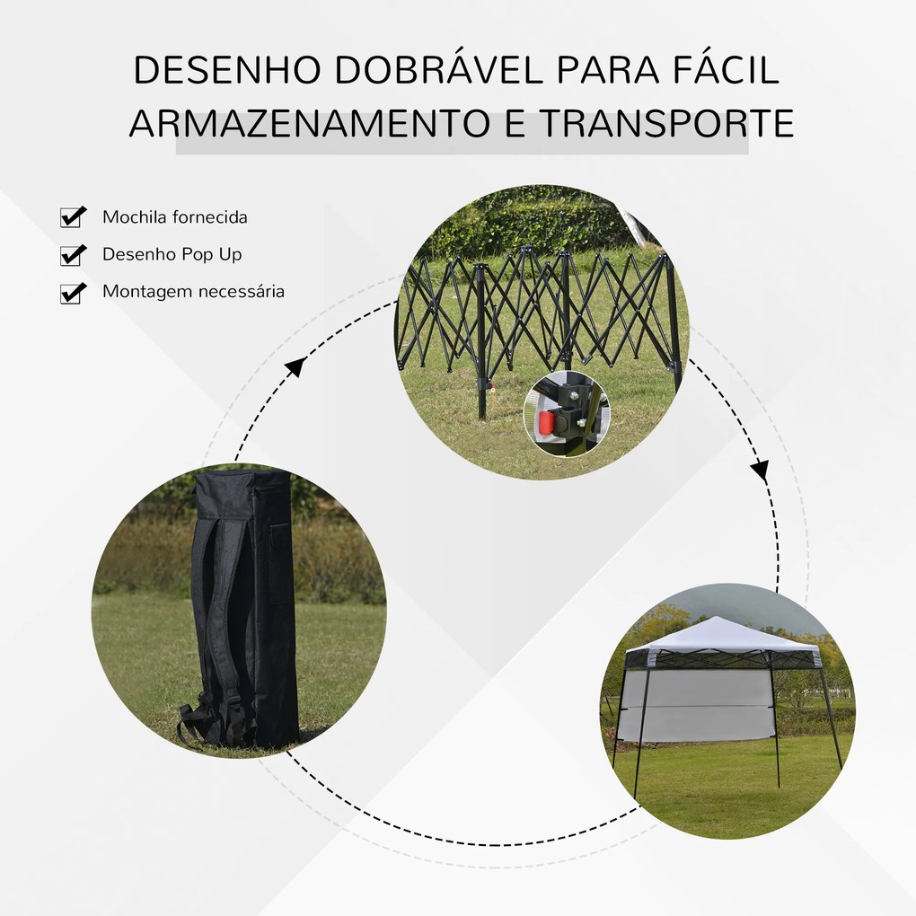 Outsunny Tenda Dobrável com Proteção UV Altura ajustável de 2 niveis Tecido Oxford com estrutura de aço com Lateral e Bolsa de Transporte 220x220x208 cm branco