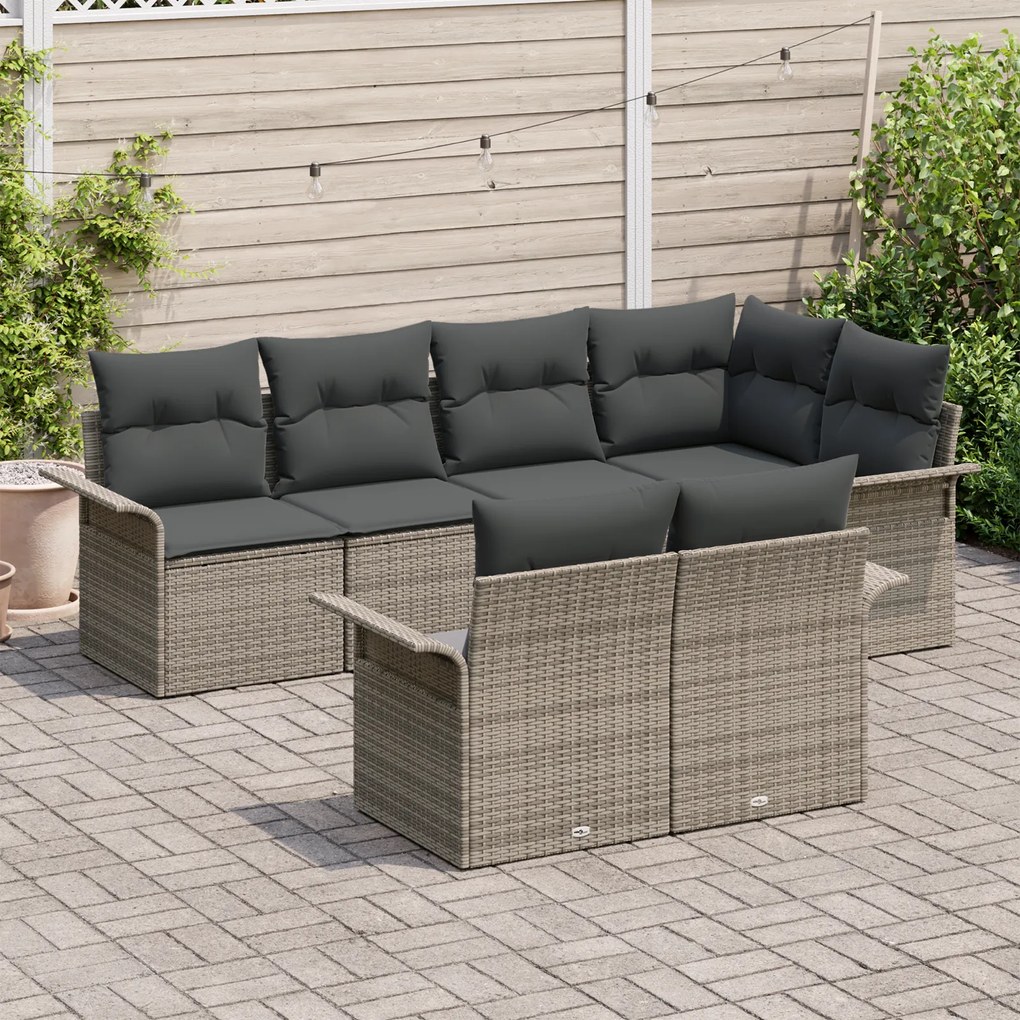 Conjunto de Sofá de Jardim vidaXL de 7 Peças com Almofadas Cinza Ratta