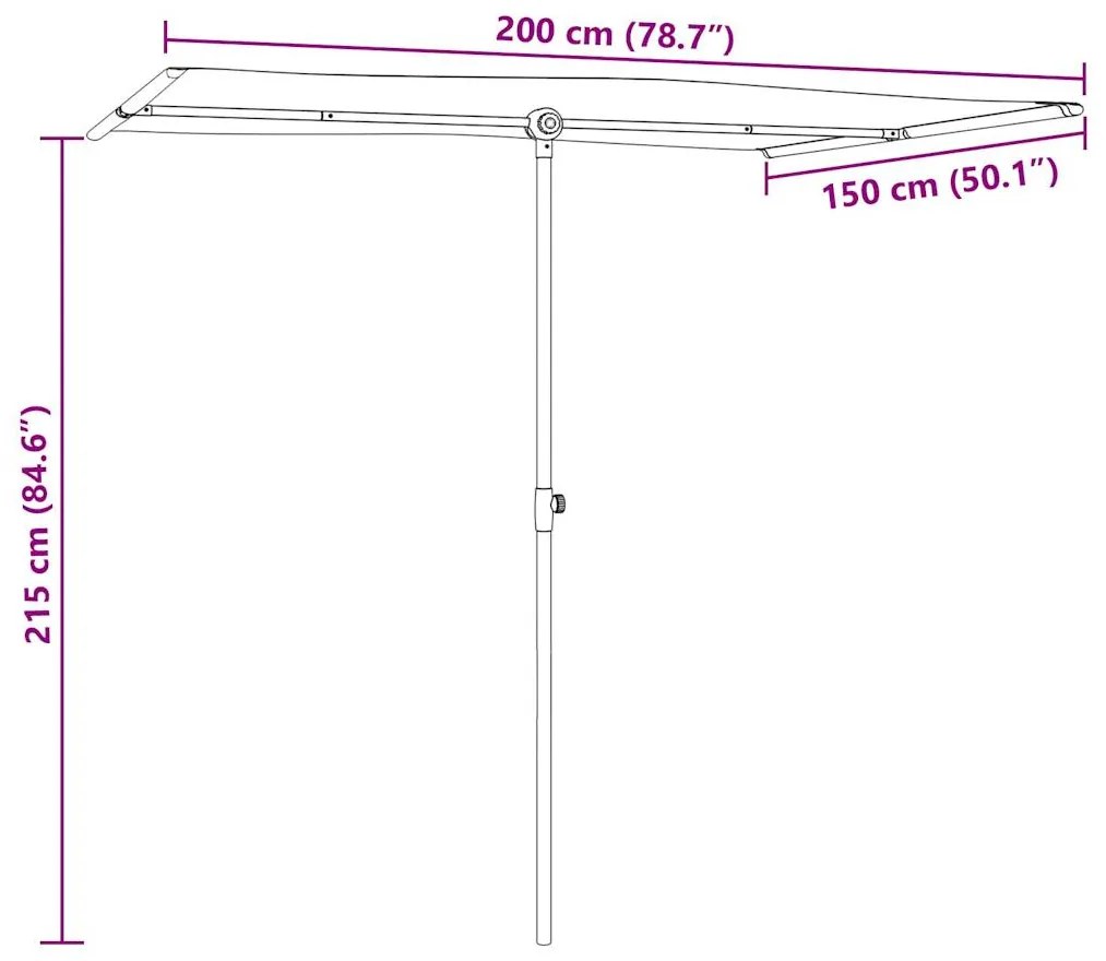 Guarda-sol de jardim com poste de alumínio 2x1,5 m antracite