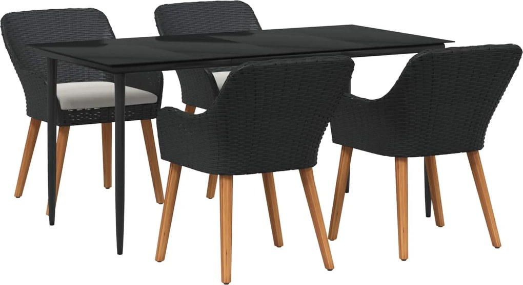vidaXL Conjunto de Jantar para Jardim com almofada 5 pcs Preto vime PE