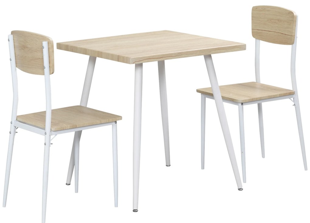 HOMCOM Conjunto de Mesa de Jantar Quadrada 3 Peças com 2 Cadeiras Cozinha Sala de Jantar Tampo em MDF Estrutura de Metal Branco | Aosom Portugal