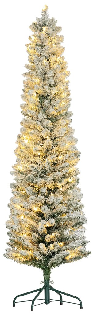 Árvore de Natal 180 cm Árvore de Natal Artificial Nevada com 150 Luzes LED 329 Ramos e Suporte de Metal Verde e Branco