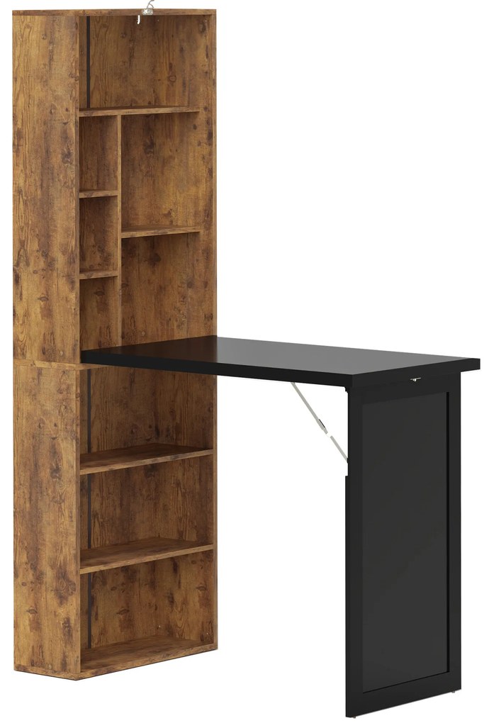 HOMCOM Secretária de computador dobrável com estante, estação de trabalho, quadro negro e prateleira ajustável, 98x51x153cm, marrom | Aosom Portugal