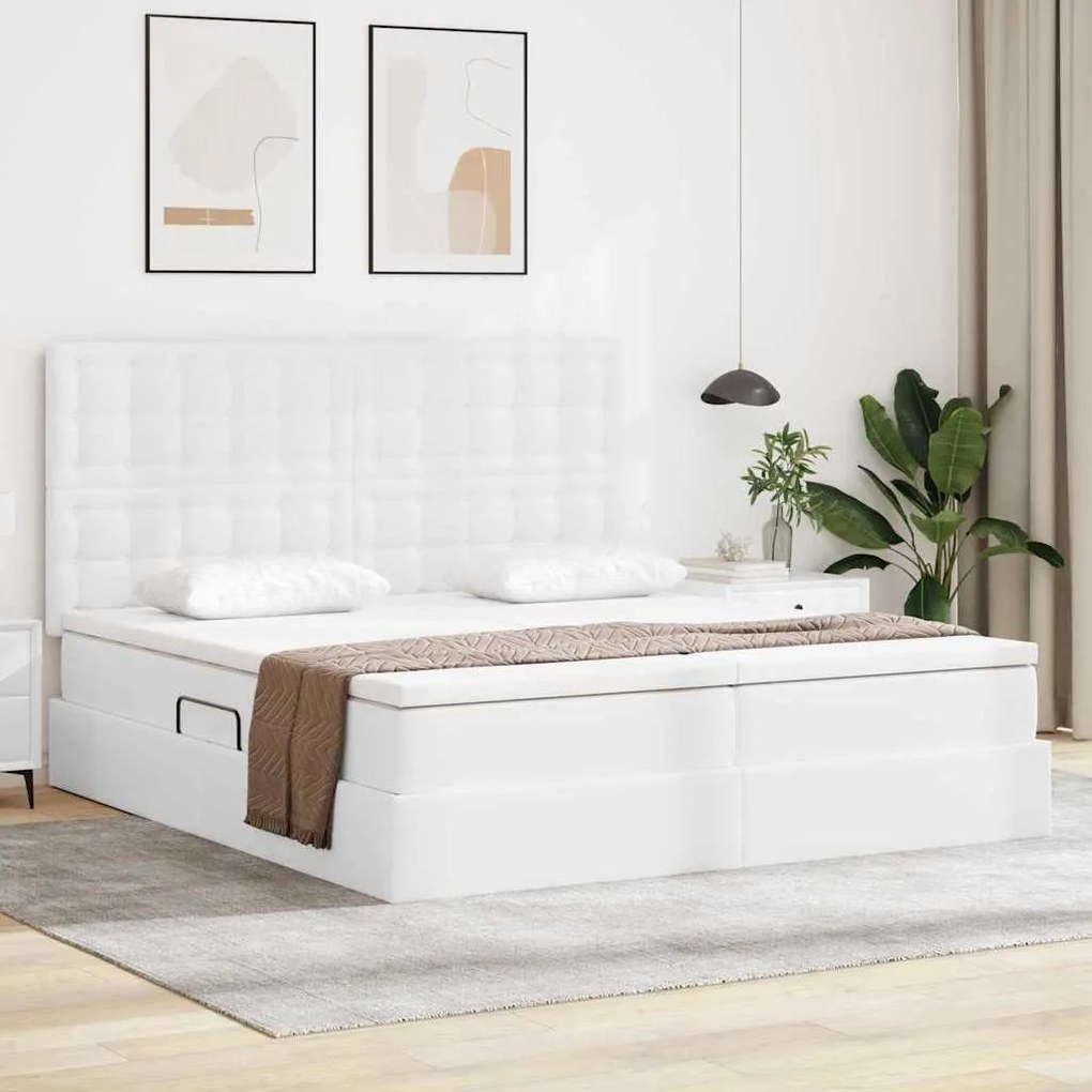 vidaXL Cama com arrumação e colchão Branco Puro 200 x 200 cm