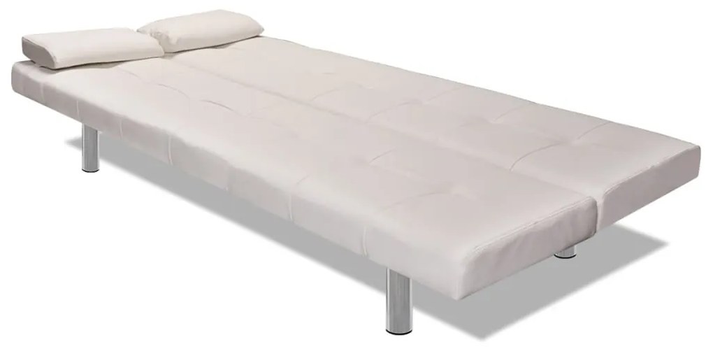 Sofá-cama ajustável c/ 2 almofadas couro artificial branco nata