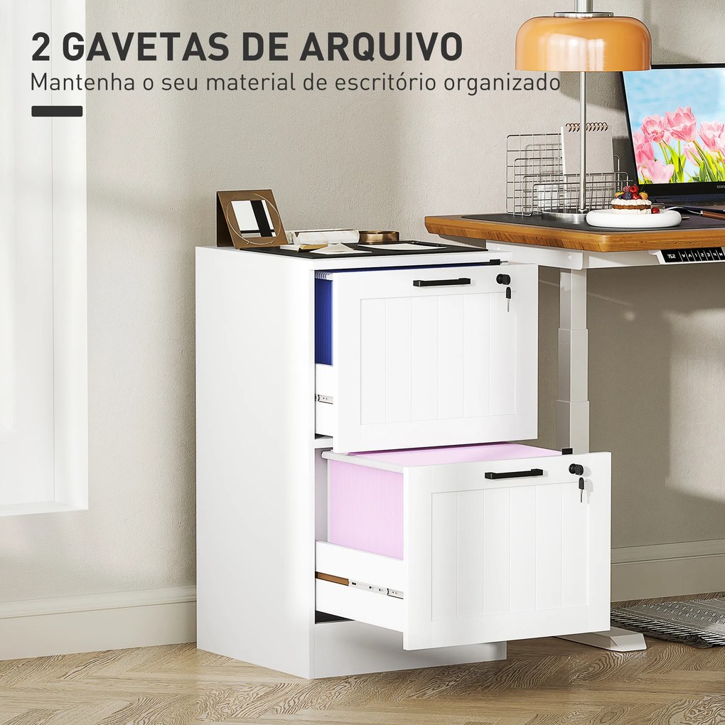Arquivador para Escritório com 2 Gavetas para Escritório com Fechaduras Gavetas Suspensas para A4 40x40x71 cm Branco