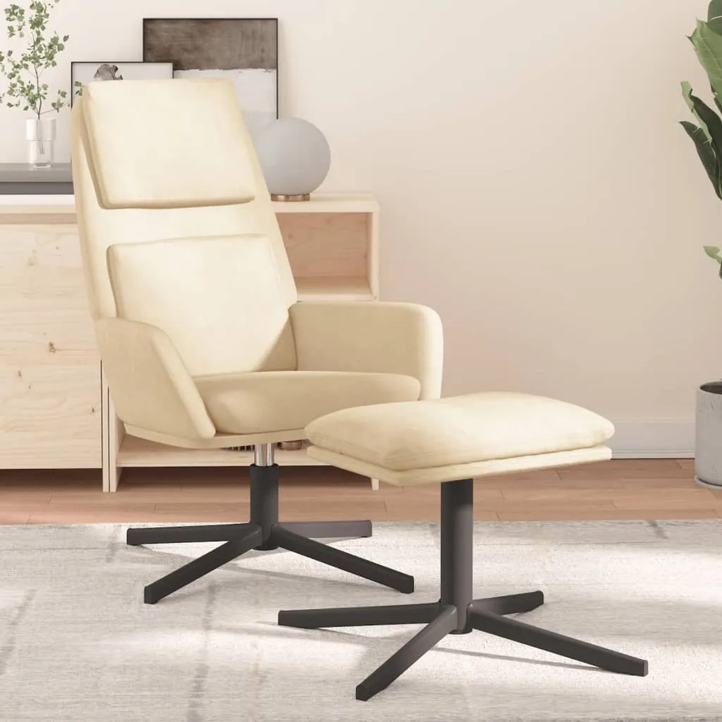 3097807 vidaXL Cadeira de descanso com banco veludo branco nata