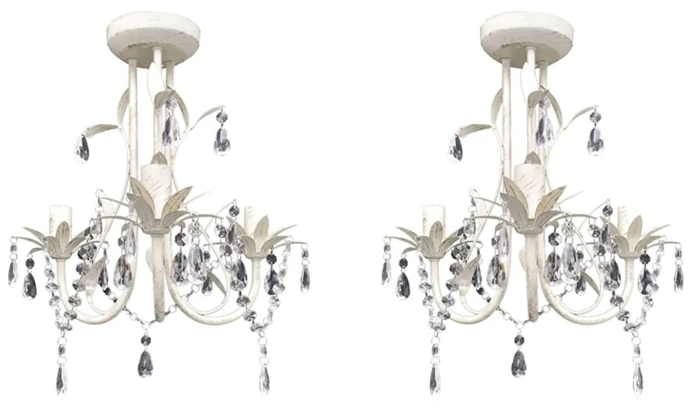 vidaXL Lustres de teto com contas de cristal 2 pcs branco elegante